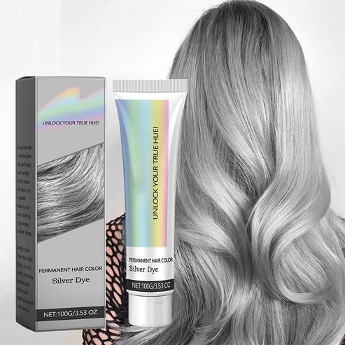 Permanent hair dye in cool silver-grey and ash-grey