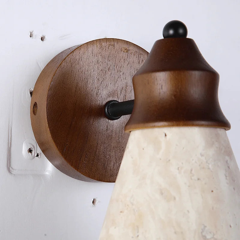 Elegant natural stone wall light - Yellow Travertine wall lamp with warm white LED