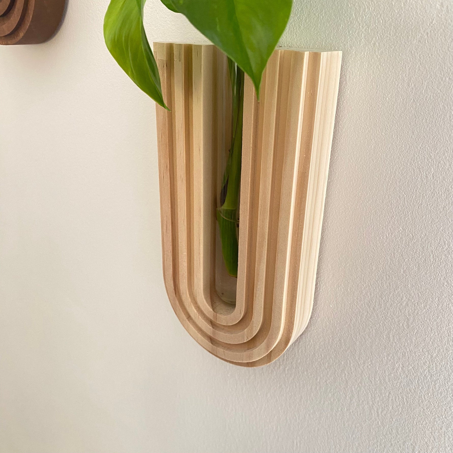 Elegant Wooden Plant Mount with Removable Vase for Walls
