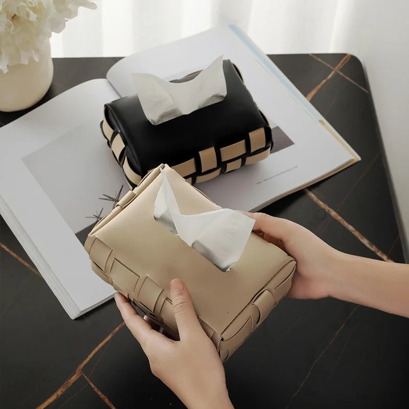 Elegant Faux Leather Tissue Box Cover – Minimalist Design with Snap Fastener