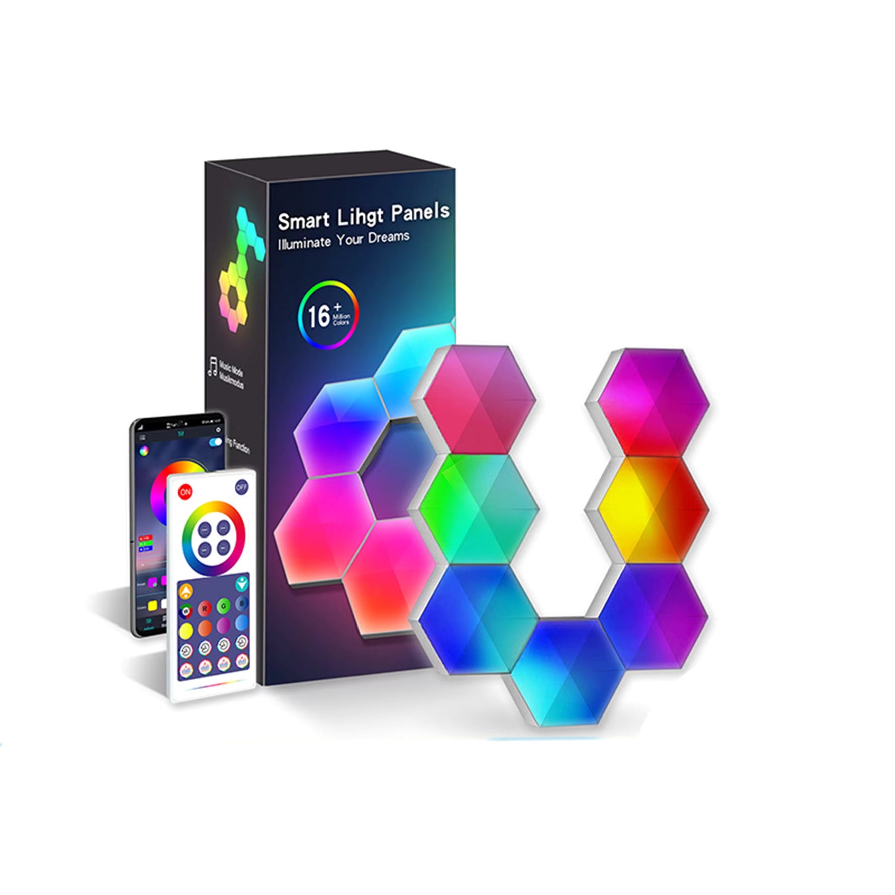 Flexibles Hexagon-Wandlichtset mit Smartsteuerung – 16 Millionen Farben