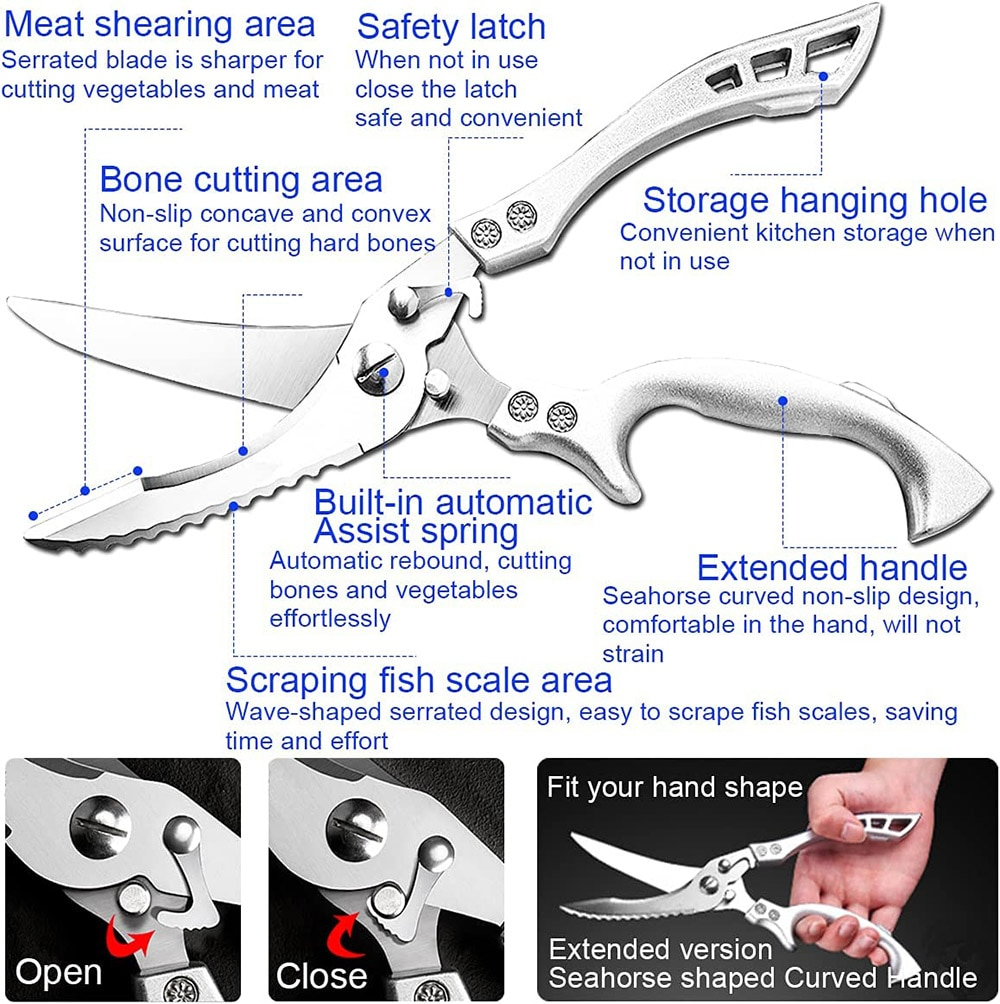 Powerful Stainless Steel Shears for Meat and Vegetables