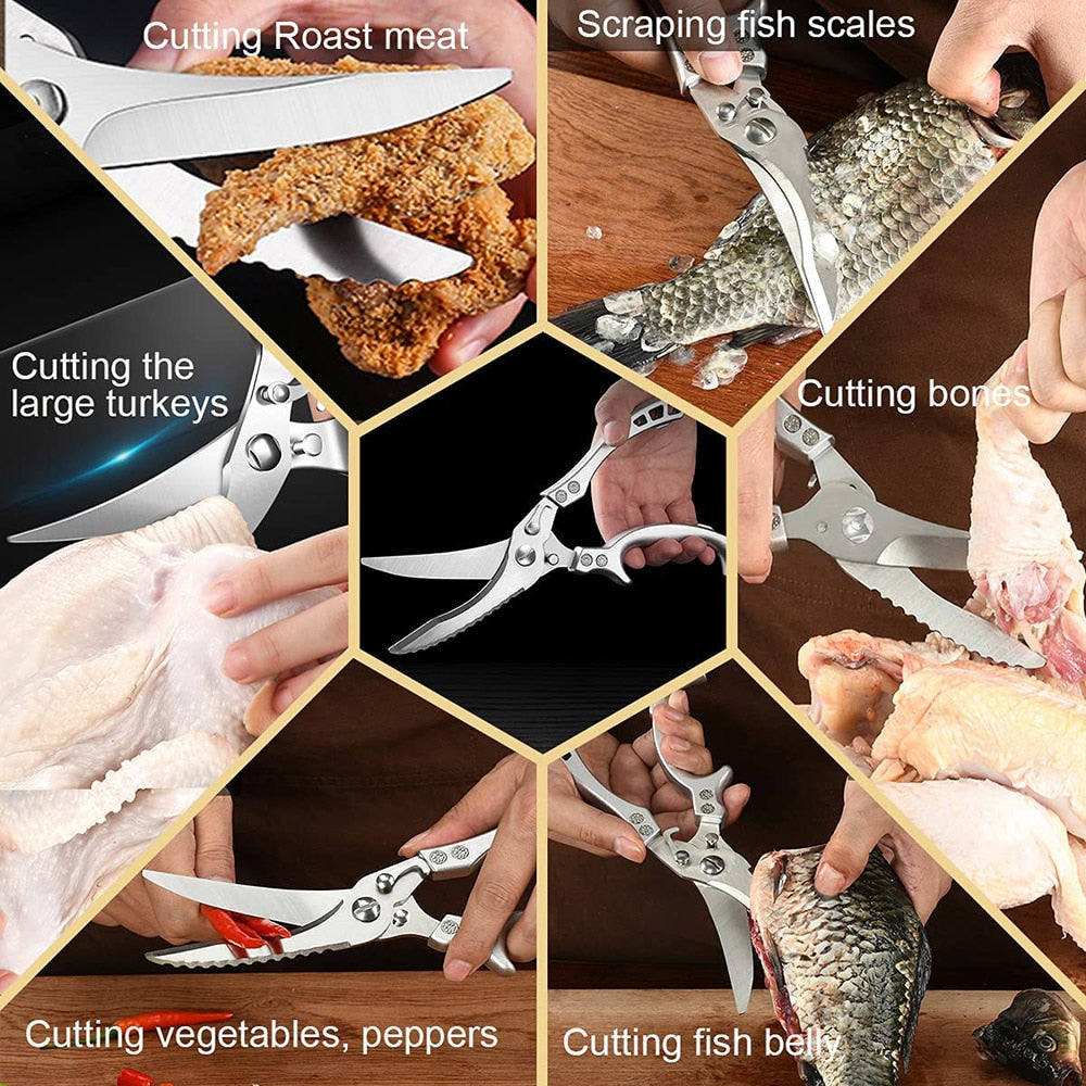 Powerful Stainless Steel Shears for Meat and Vegetables