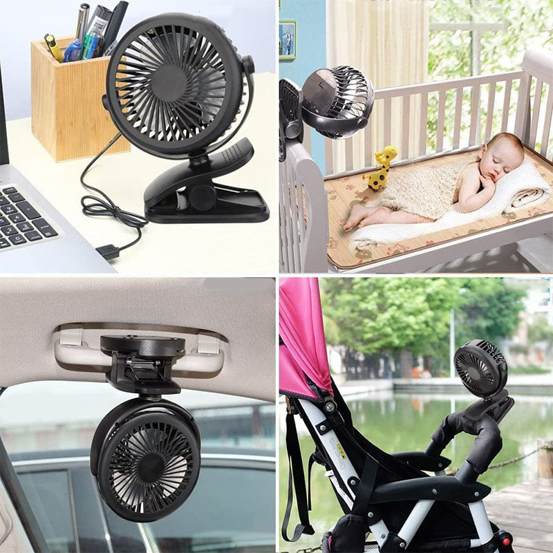 Portable Clip-On Fan with 360° Rotation – USB & Rechargeable Battery