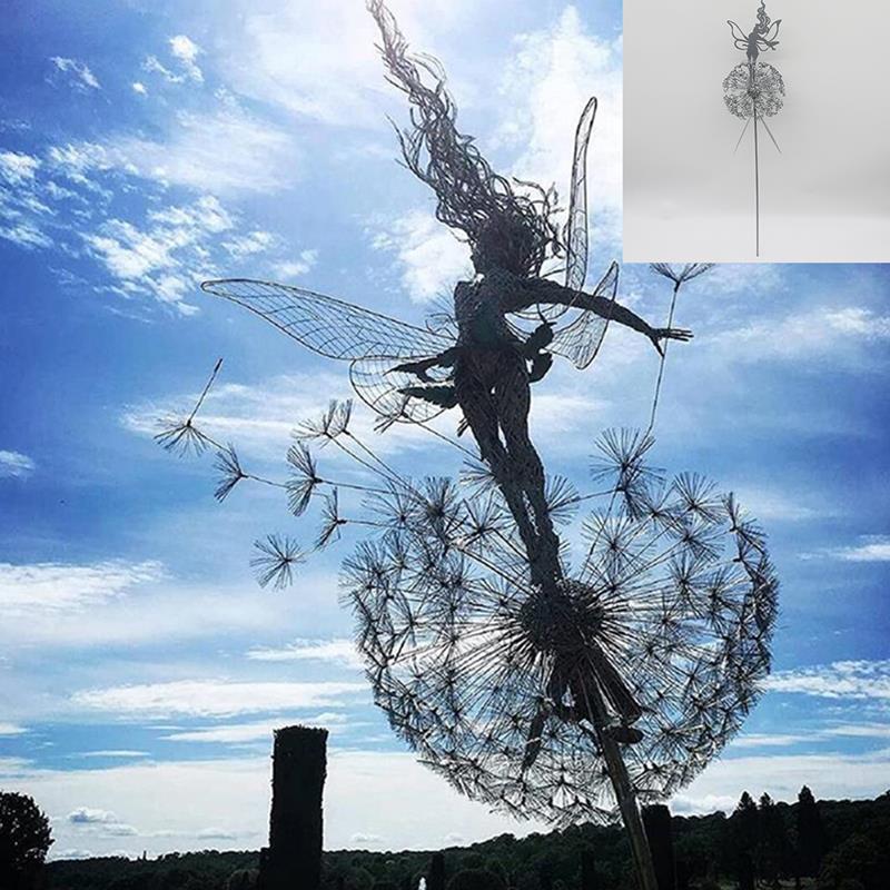 Tanzende Elfe und Löwenzahn - Garten Skulptur für Außenbereiche