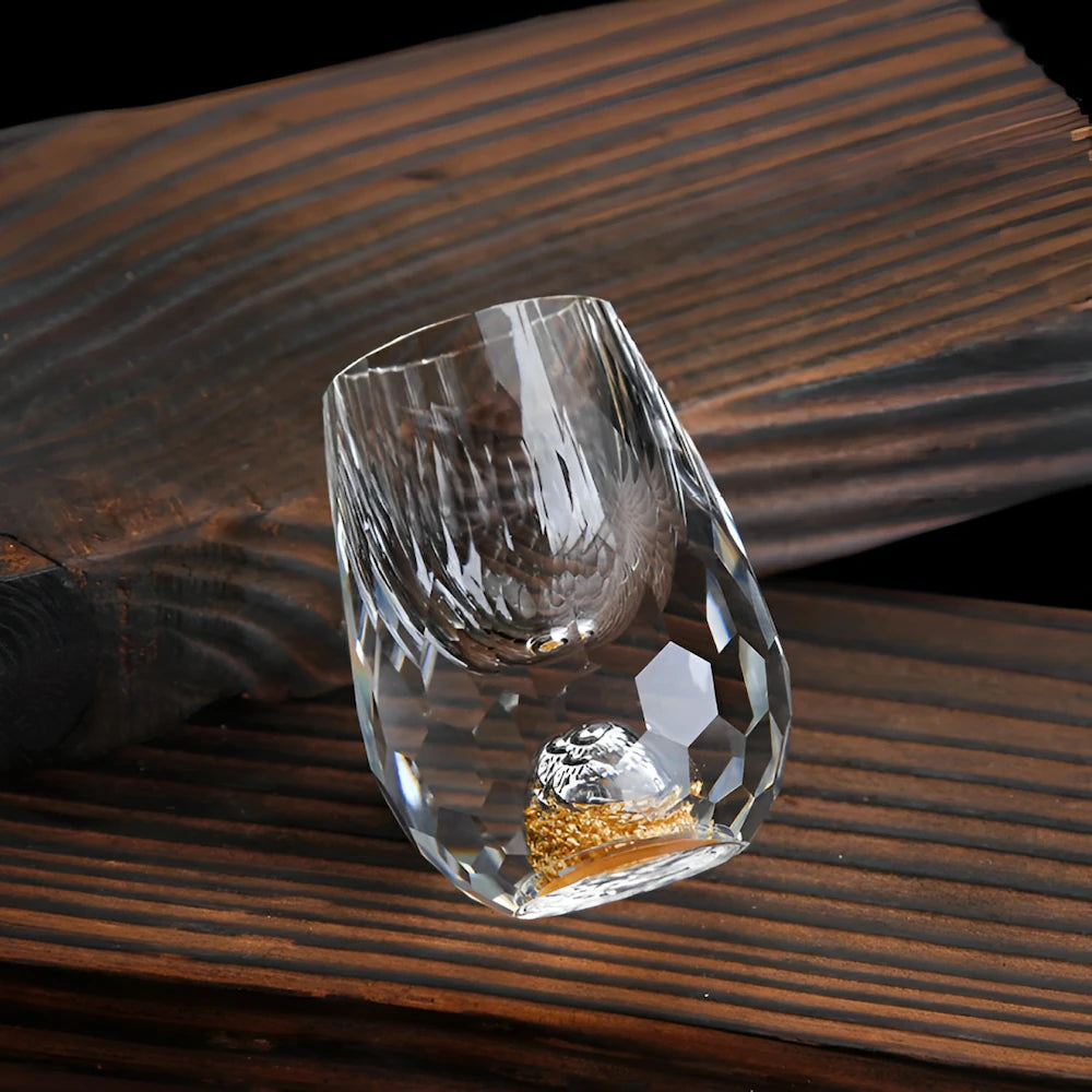 Handmade Crystal Glasses with Gold Flakes – Set of 2 – For Whisky & Fine Spirits