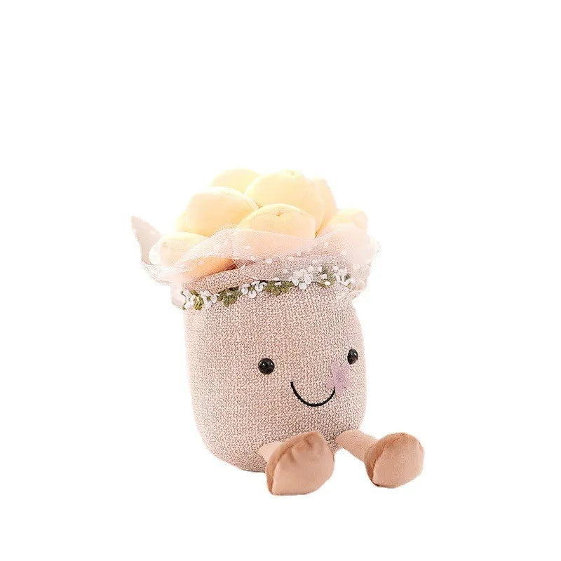Plush toy with cheerful floral design