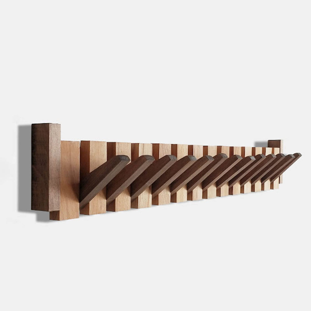 Elegant beechwood wall coat rack with foldable hooks