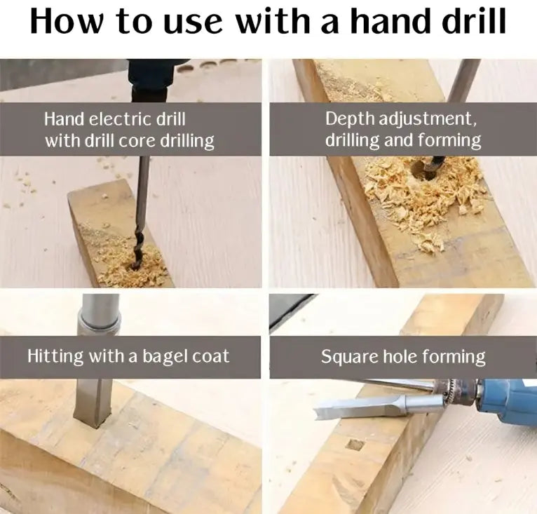 Precision Wood Drill Bits | Square Mortise Chisel Drill Bit Set for Wood | With Chip Removal