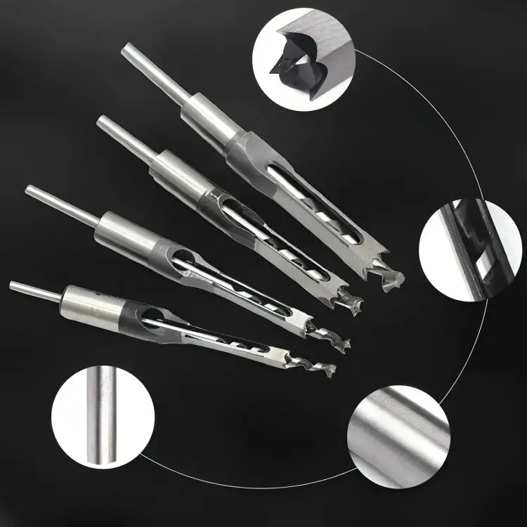 Precision Wood Drill Bits | Square Mortise Chisel Drill Bit Set for Wood | With Chip Removal