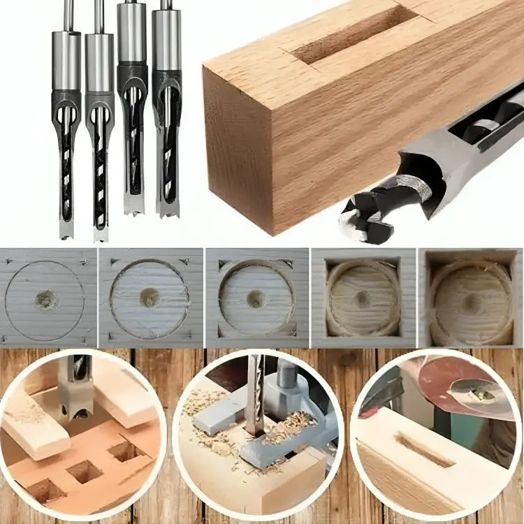 Precision Wood Drill Bits | Square Mortise Chisel Drill Bit Set for Wood | With Chip Removal