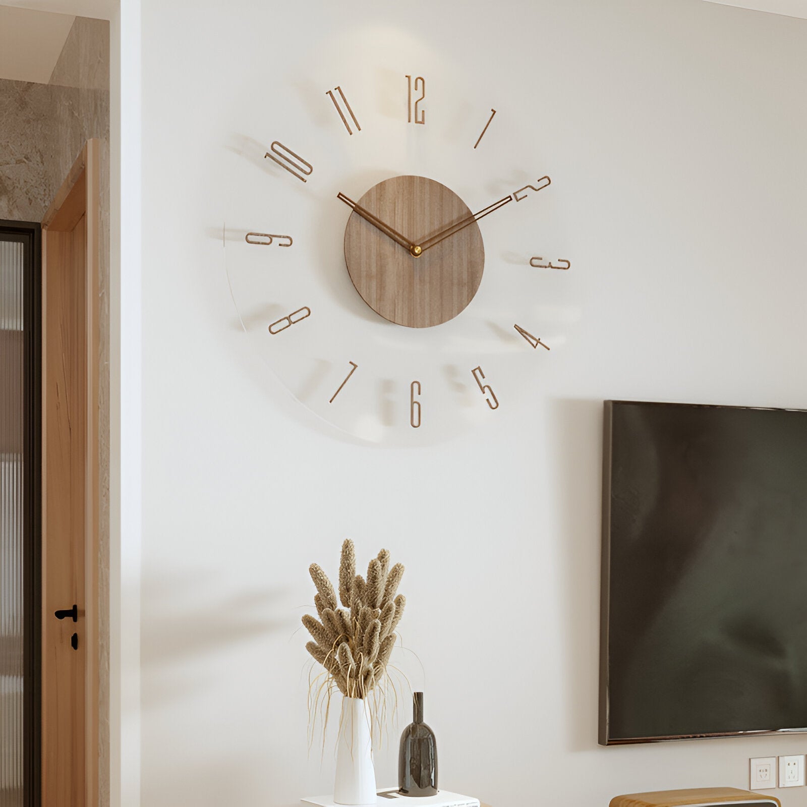 Elegant Wall Clock with Wood Accents – Silent Quartz Movement