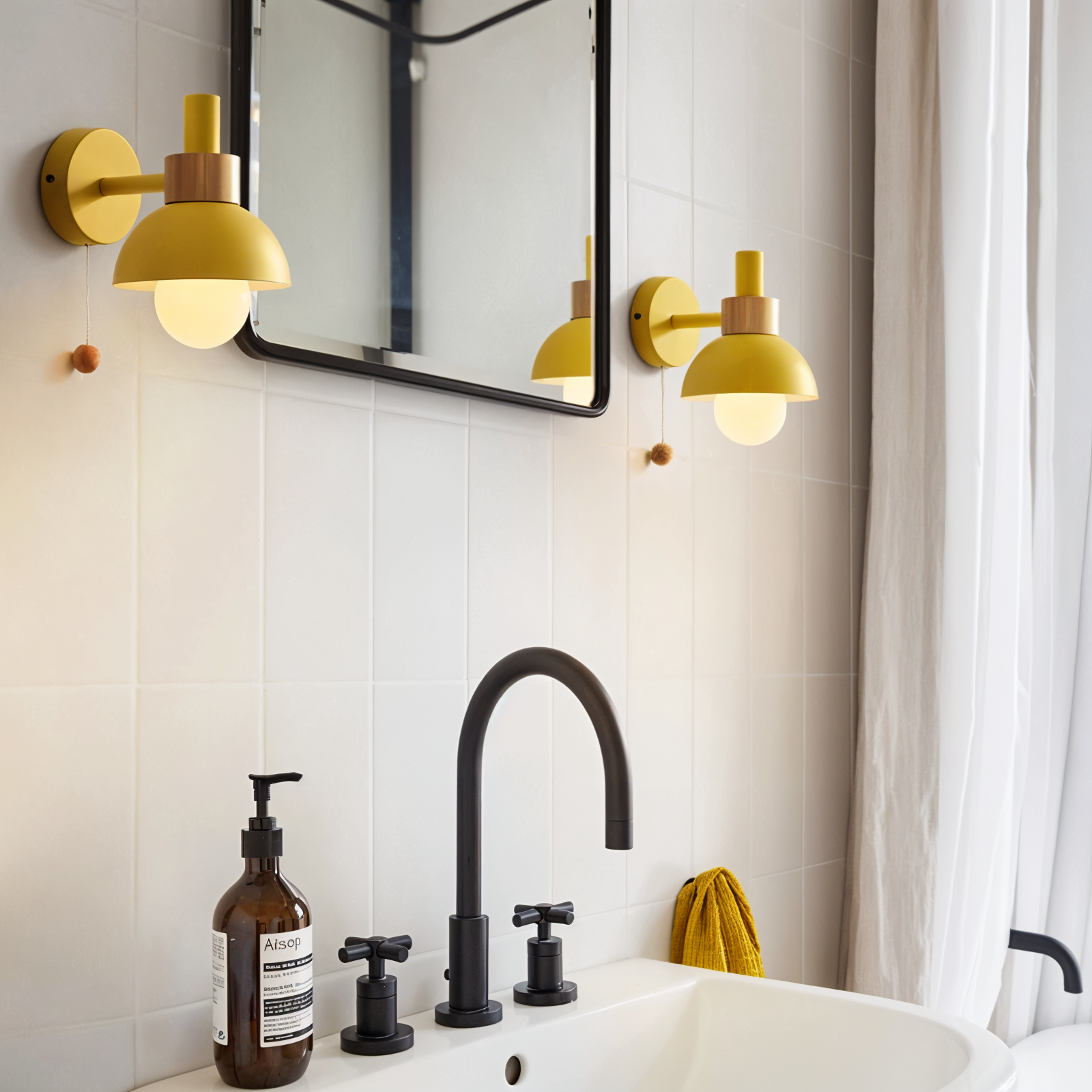 Verspielte Wandlampe in Pastellfarben – Holzfuß & Eisenlampenschirm