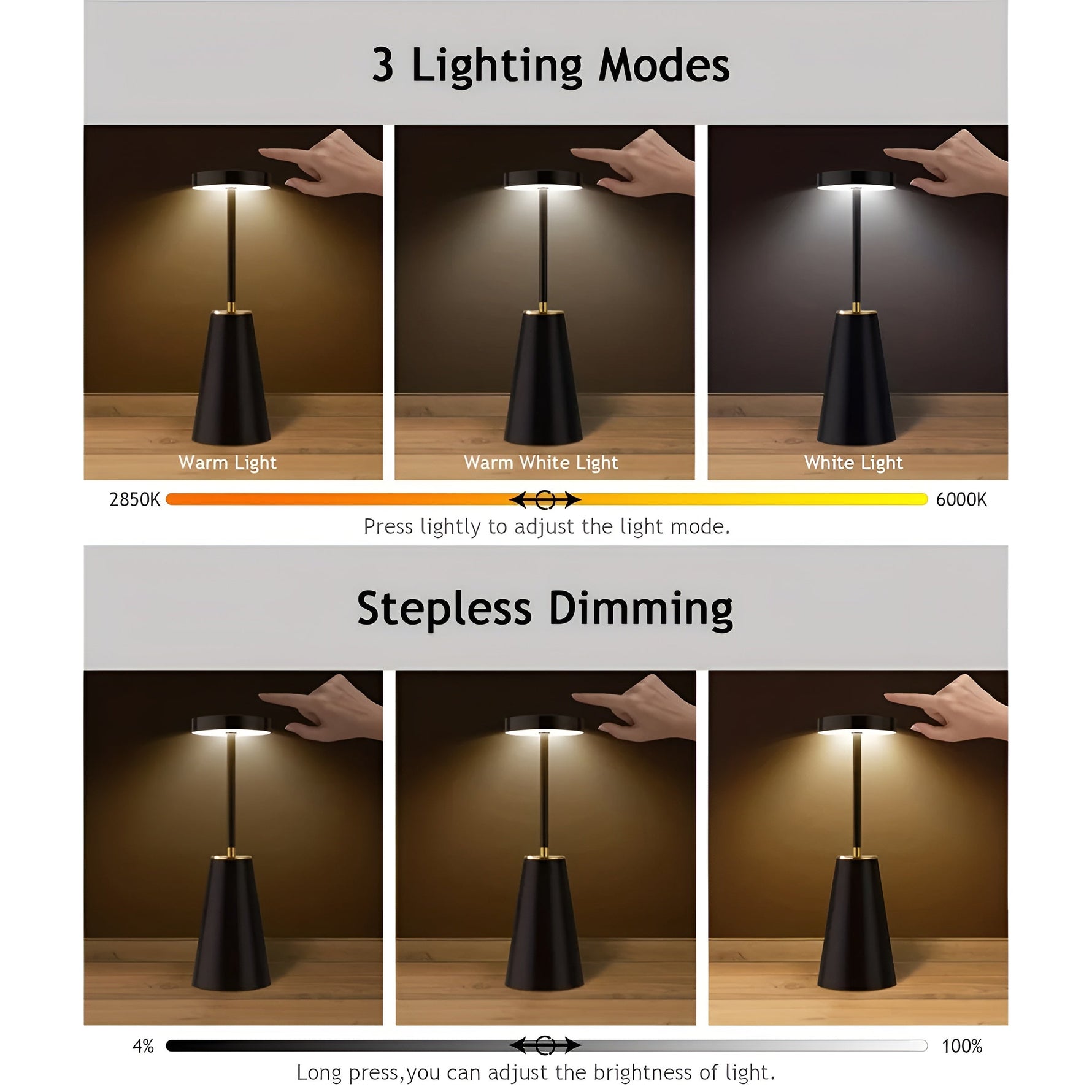 Kabellose Design Tischlampe mit Dimmerfunktion