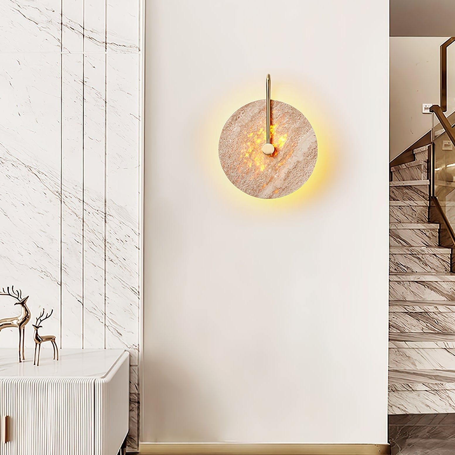 Wandlampe mit Gelbem Travertin-Schirm – Stilvolle Innenbeleuchtung