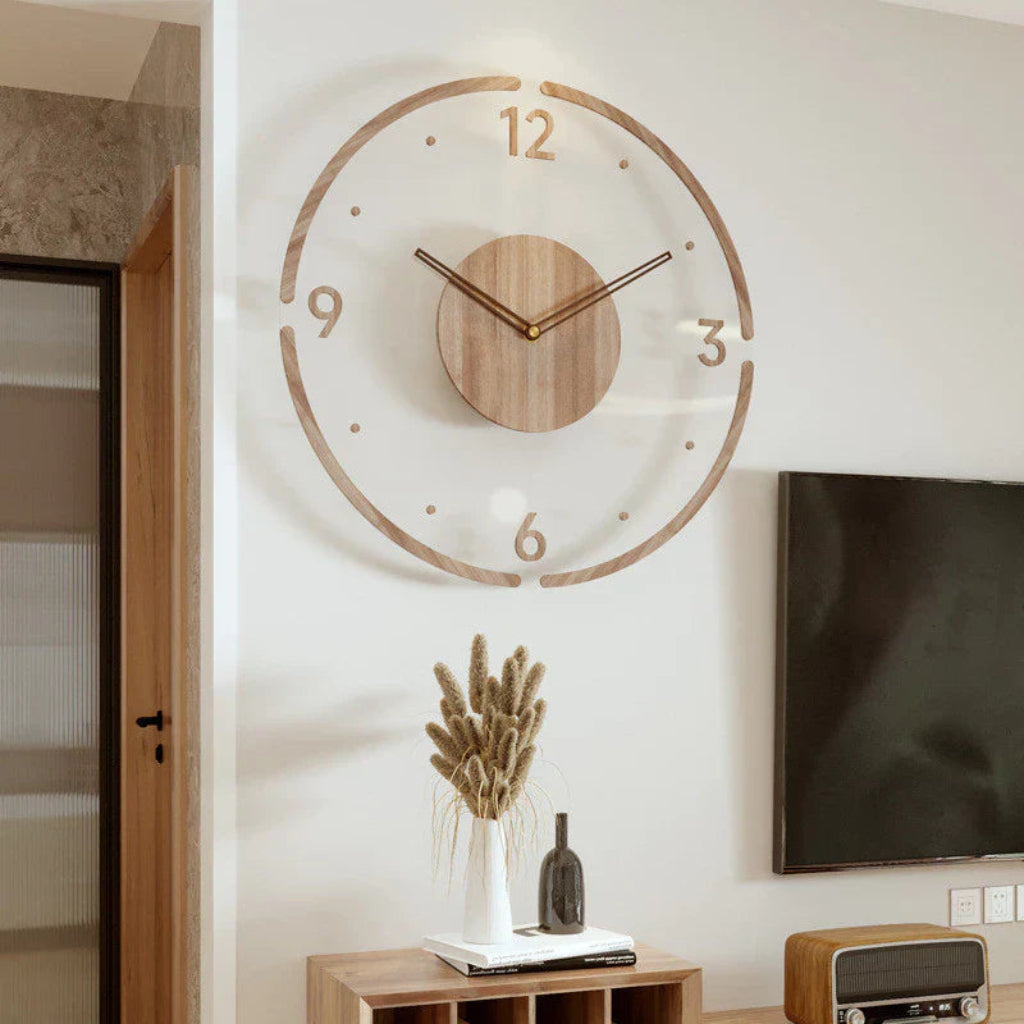 Stille Runde Wanduhr aus Holz mit Modernem Design