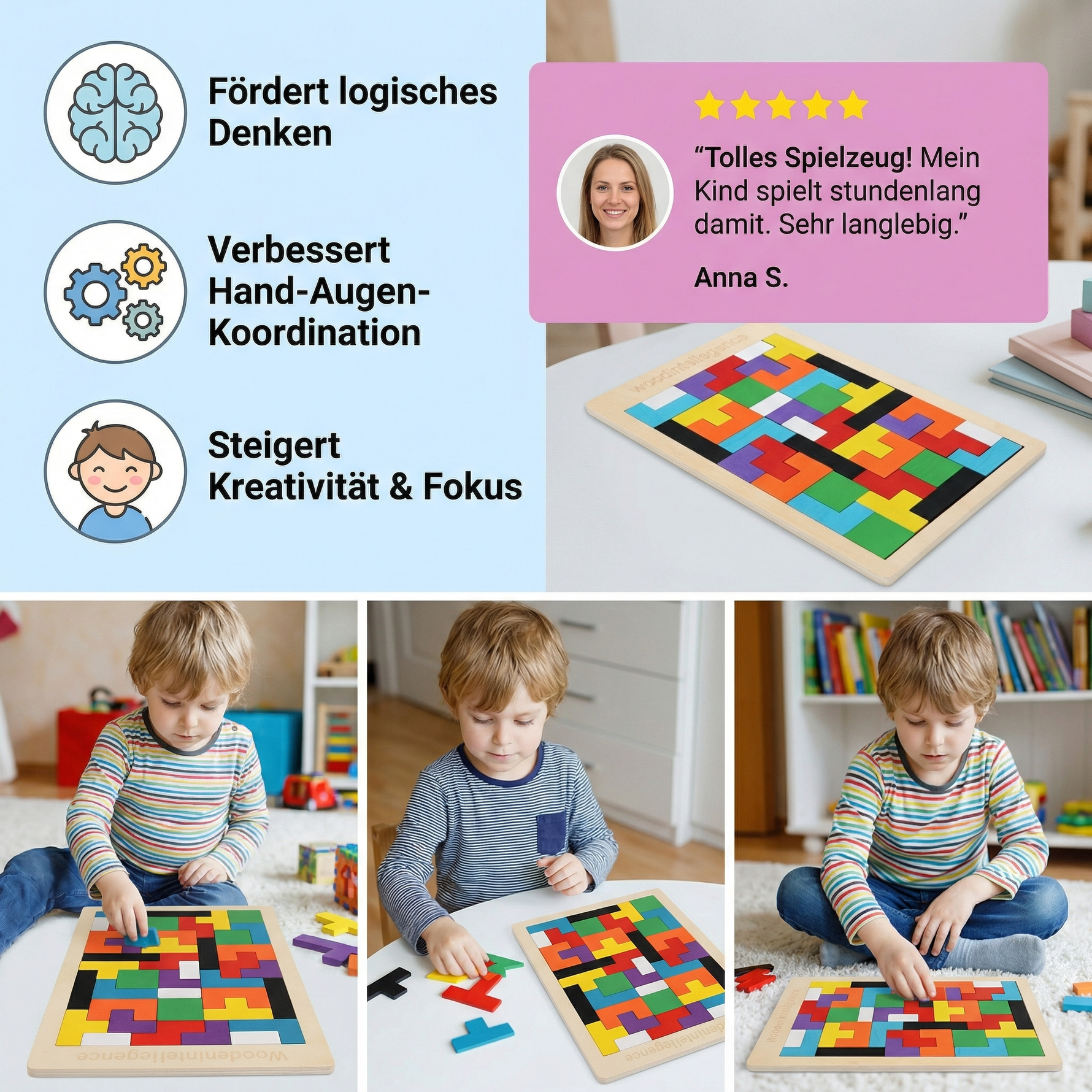 Montessori Learning Toy for Kids - Colorful Wooden Tangram Puzzle