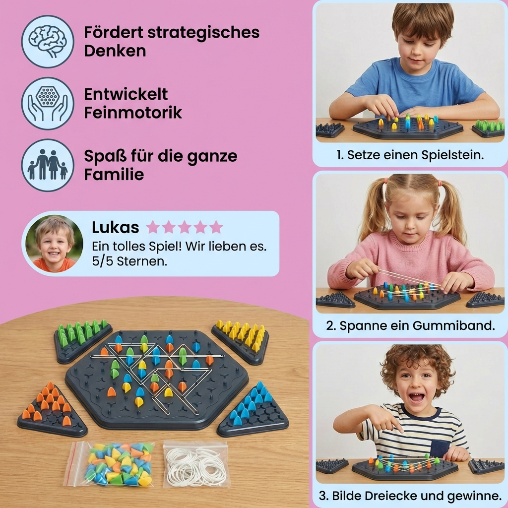 Family game with triangular rubber band for chess