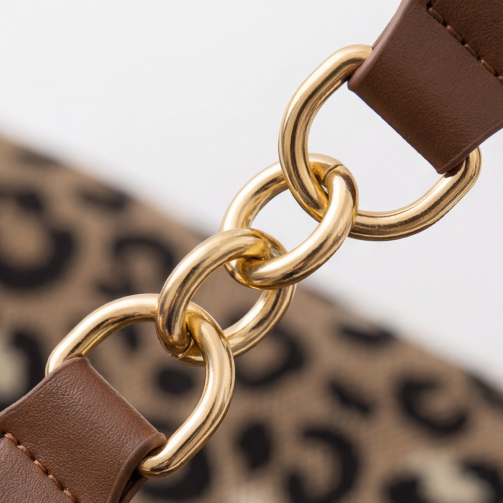 Elegant leopard print pouches with gold chain