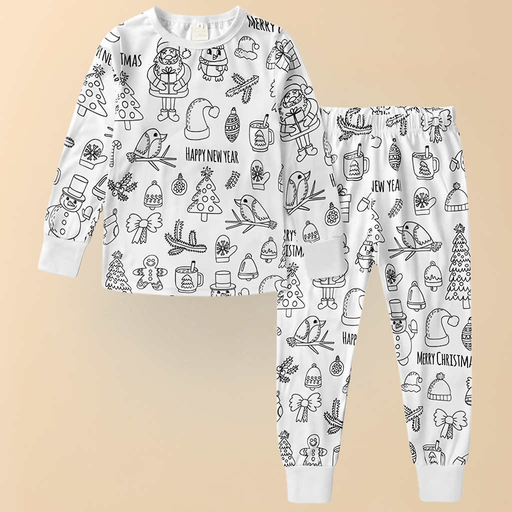Kids' Cotton Pajama Set for Christmas Coloring