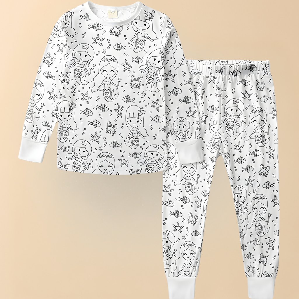 Kids' Cotton Pajama Set for Christmas Coloring
