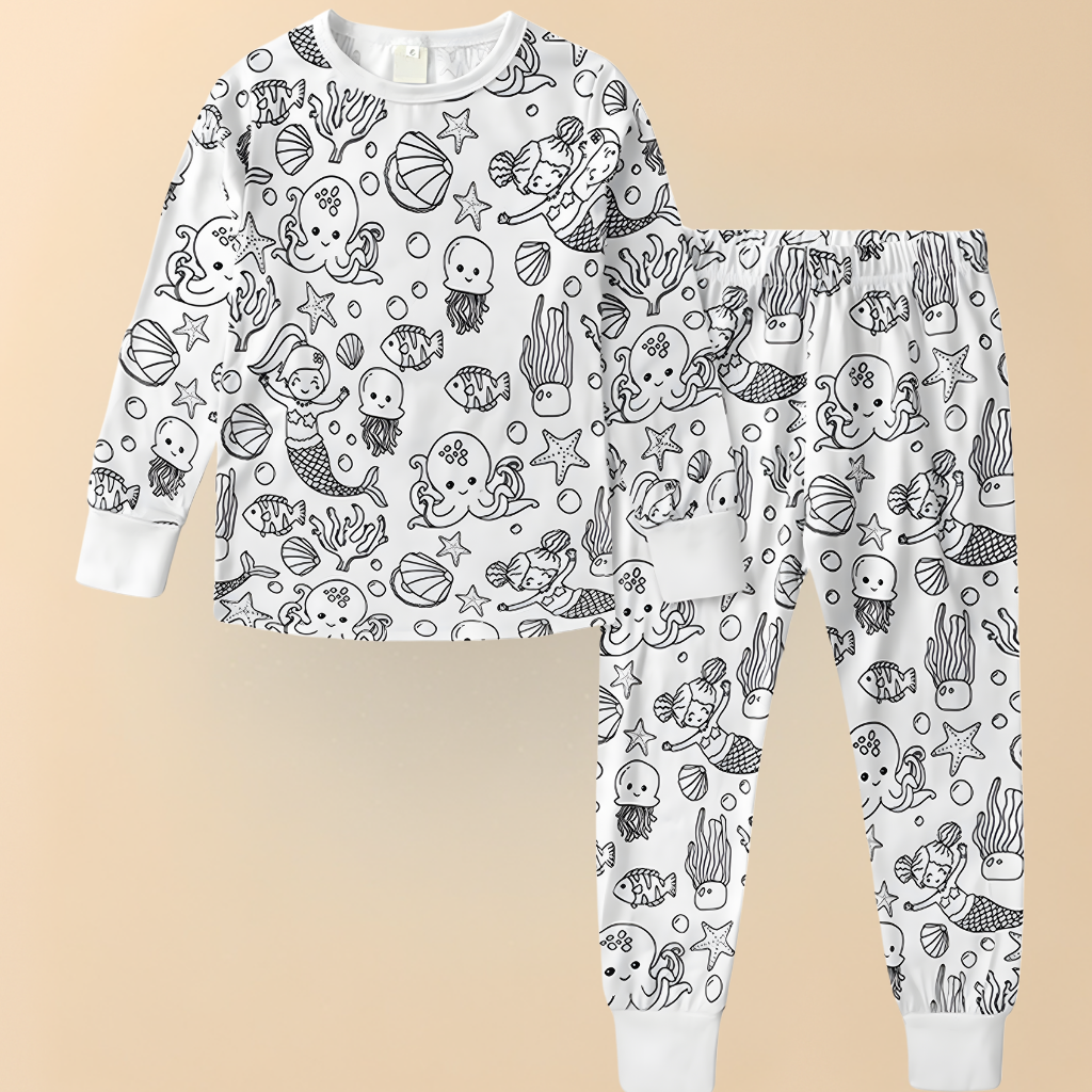 Kids' Cotton Pajama Set for Christmas Coloring