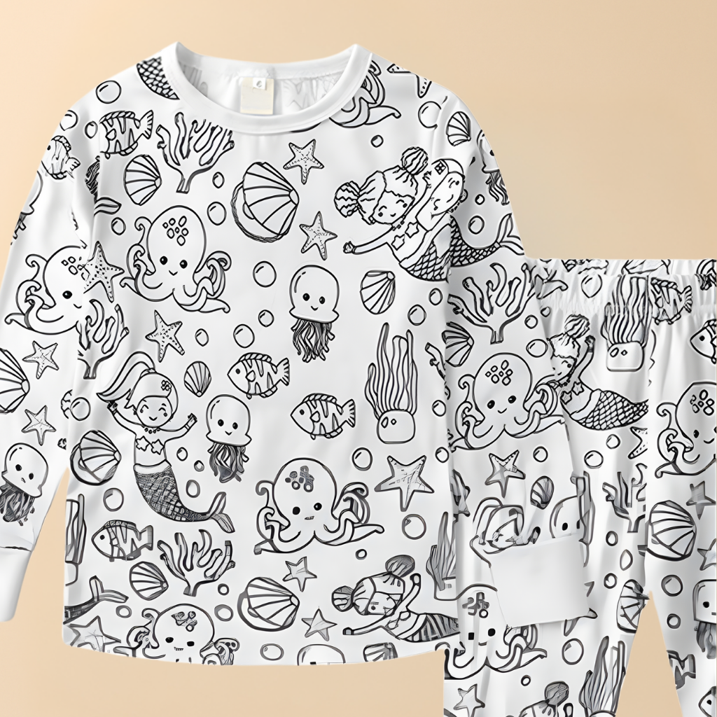 Kids' Cotton Pajama Set for Christmas Coloring
