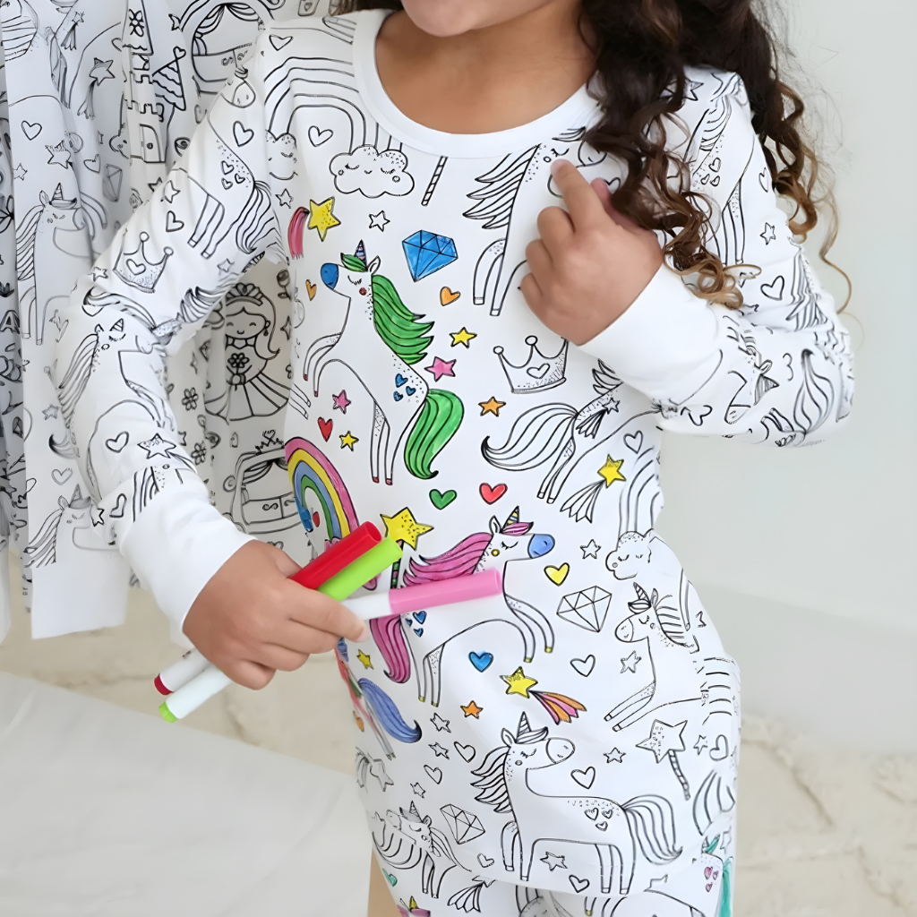 Kids' Cotton Pajama Set for Christmas Coloring