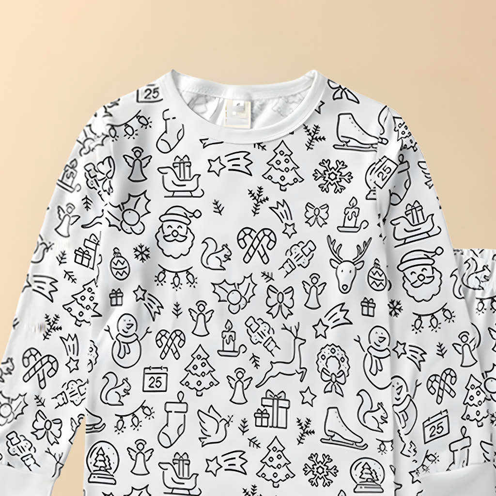 Kids' Cotton Pajama Set for Christmas Coloring