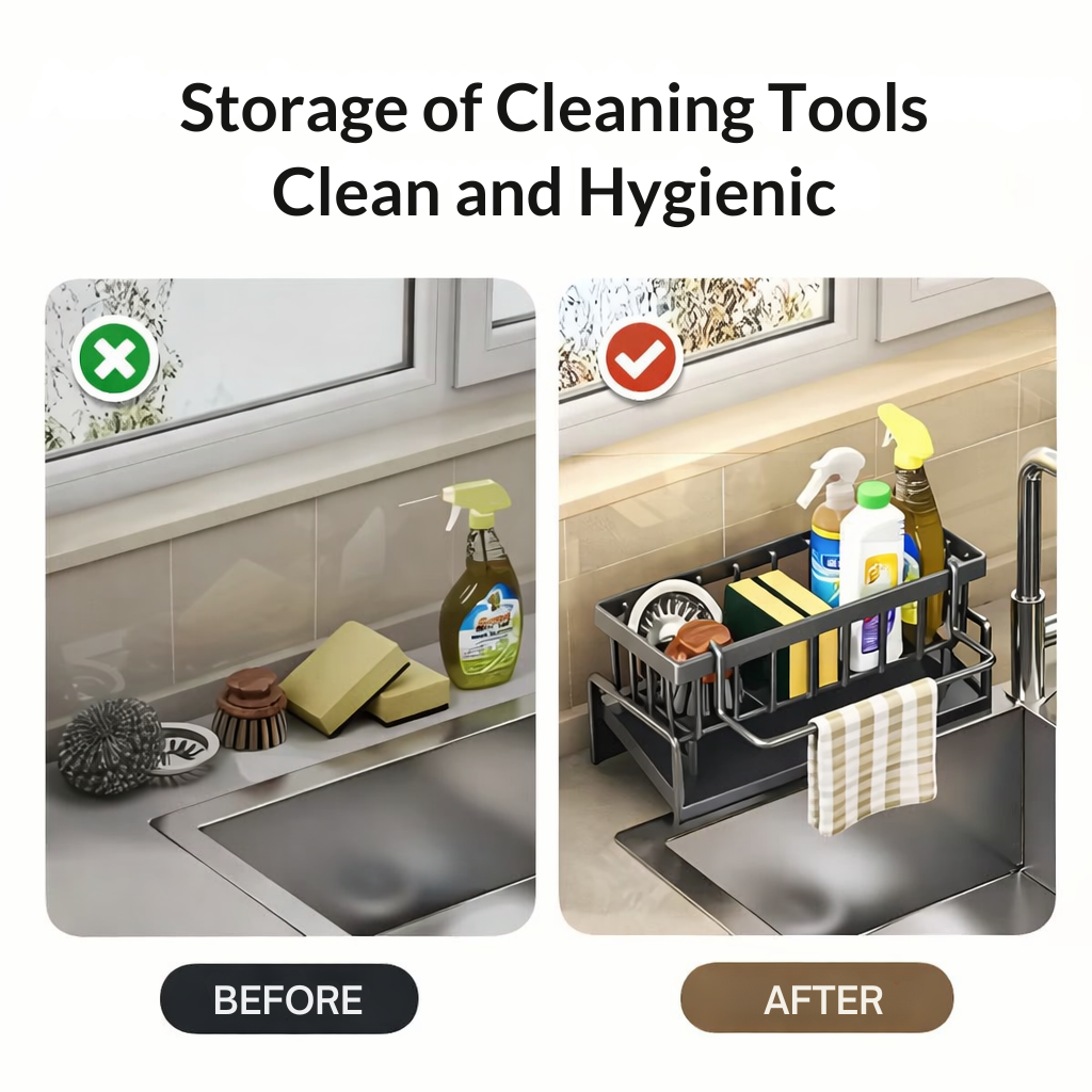Practical Sink Rack | Rust-resistant | With Towel Holder | AquaOrganizer