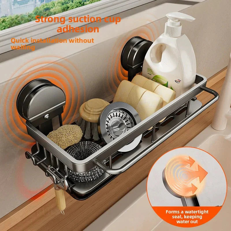 Practical kitchen shelf with strong suction cups and open water drainage