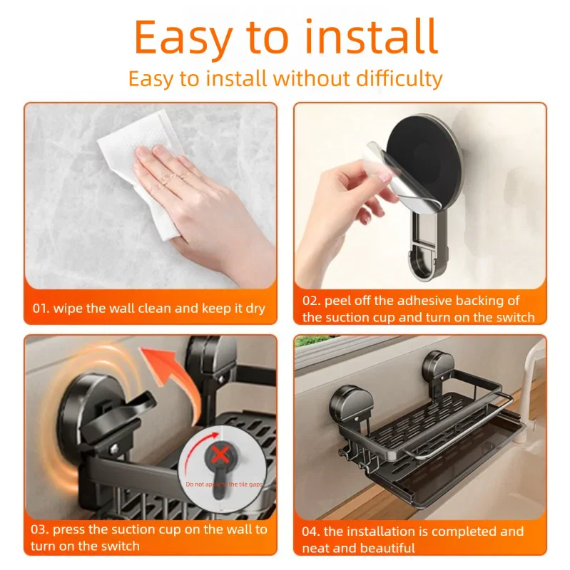 Practical kitchen shelf with strong suction cups and open water drainage