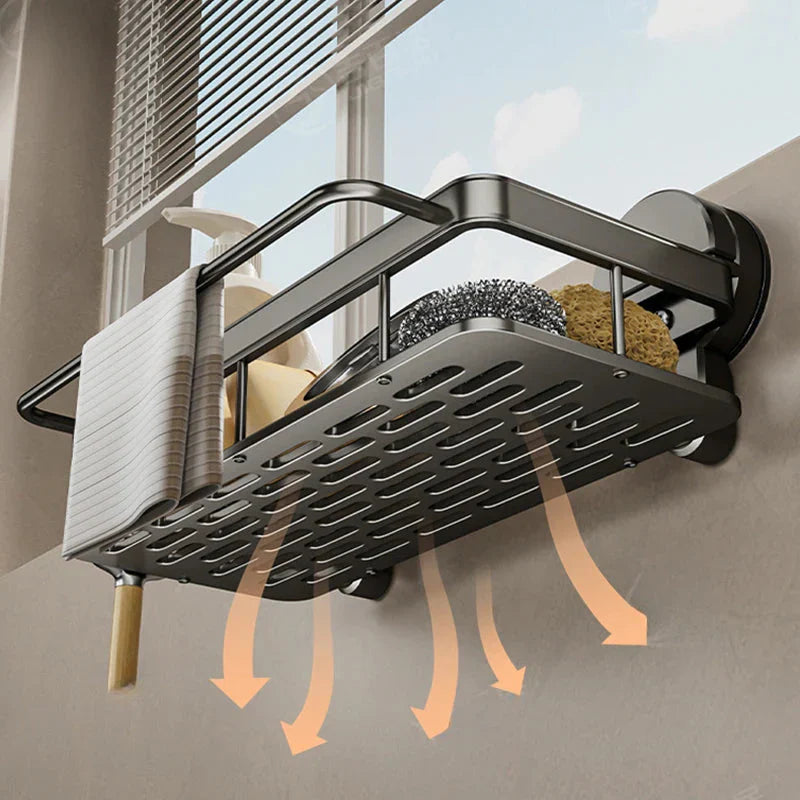 Practical kitchen shelf with strong suction cups and open water drainage