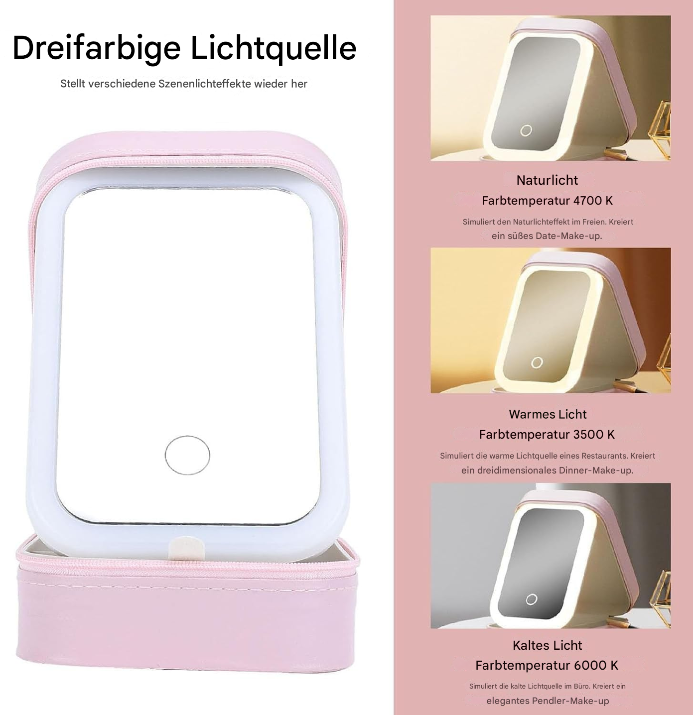 LED Makeup Mirror Organizer | 3 Light Modes | Cabin-Friendly