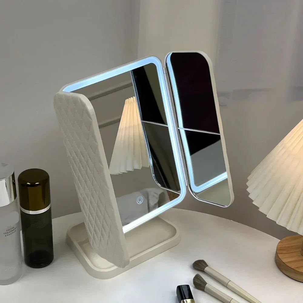 Foldable LED Cosmetic Mirror with Triple Lighting