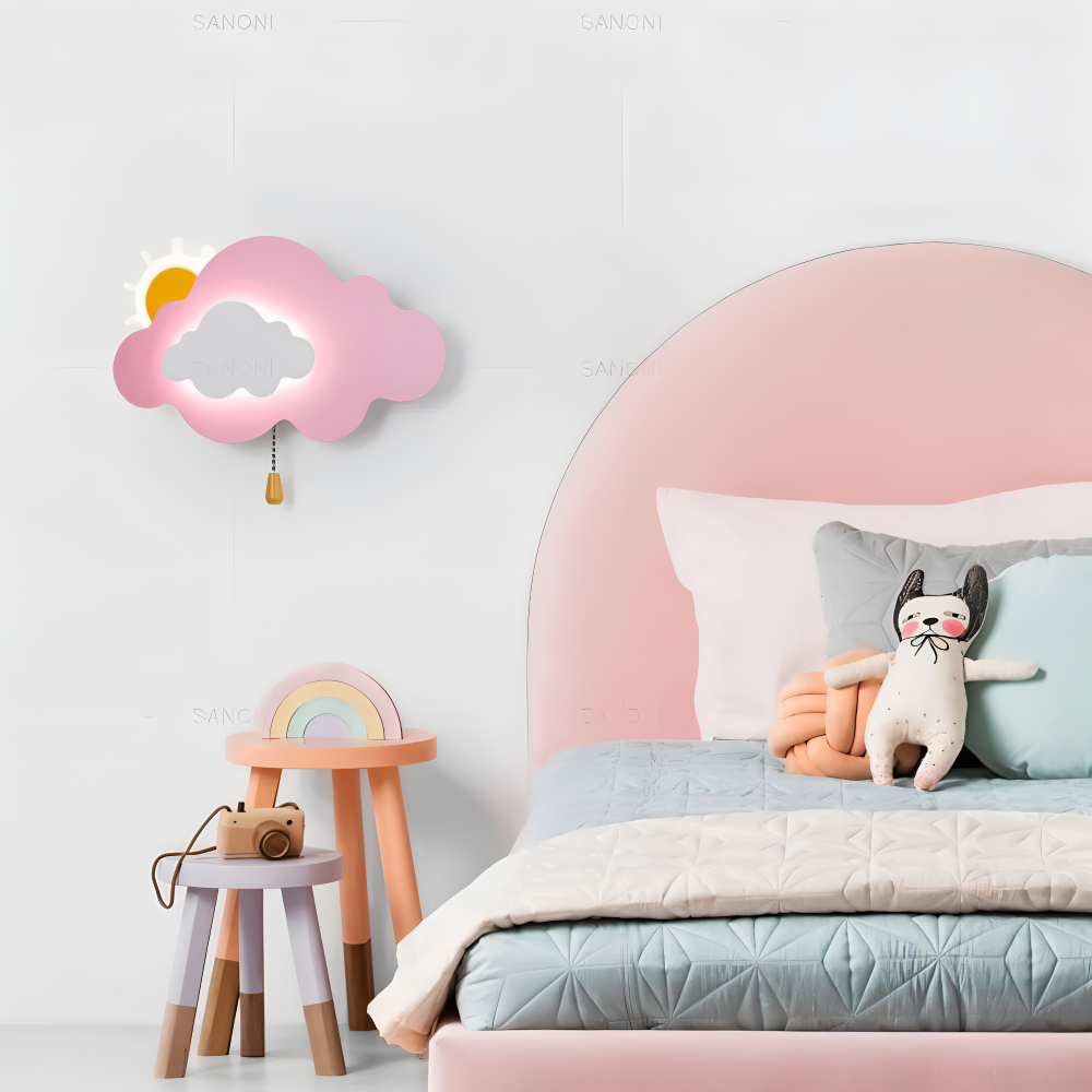 Wunderschöne LED-Wandlampe für das Kinderzimmer - Wolke und Sonne
