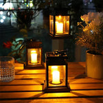 Solar lamp with flickering LED light, weatherproof