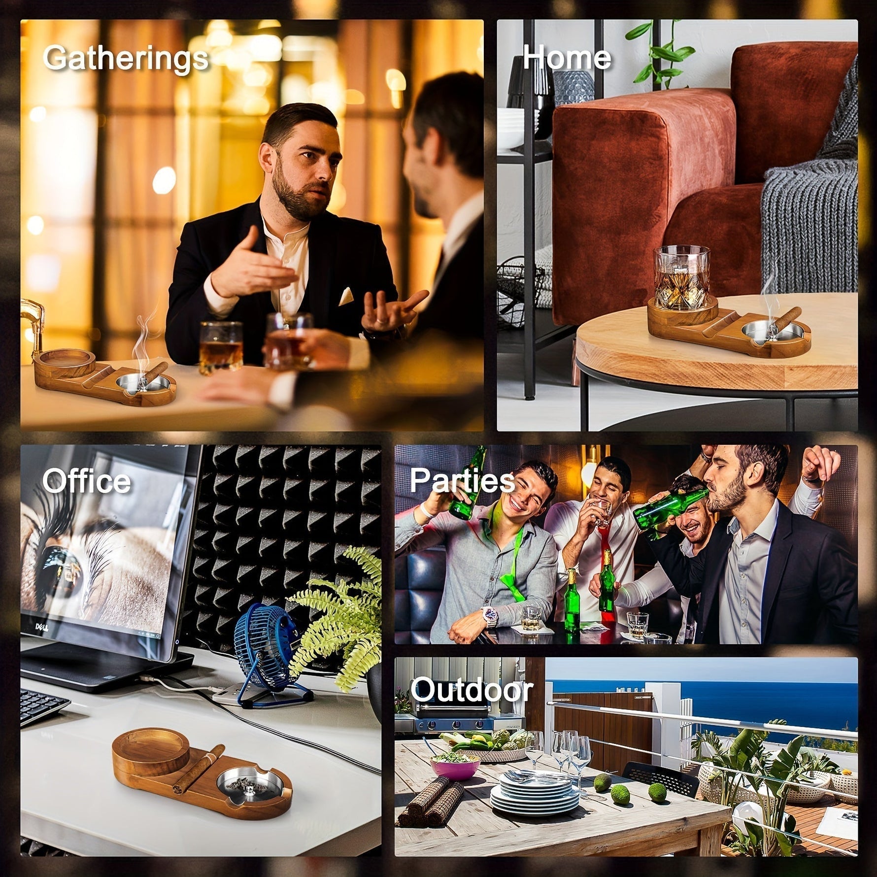Wooden Ashtray with Whiskey Holder - Elegant Tray for Cigar Lovers