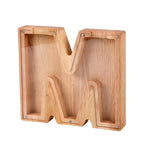 Handgefertigte Holzspardose mit Alphabet-Design