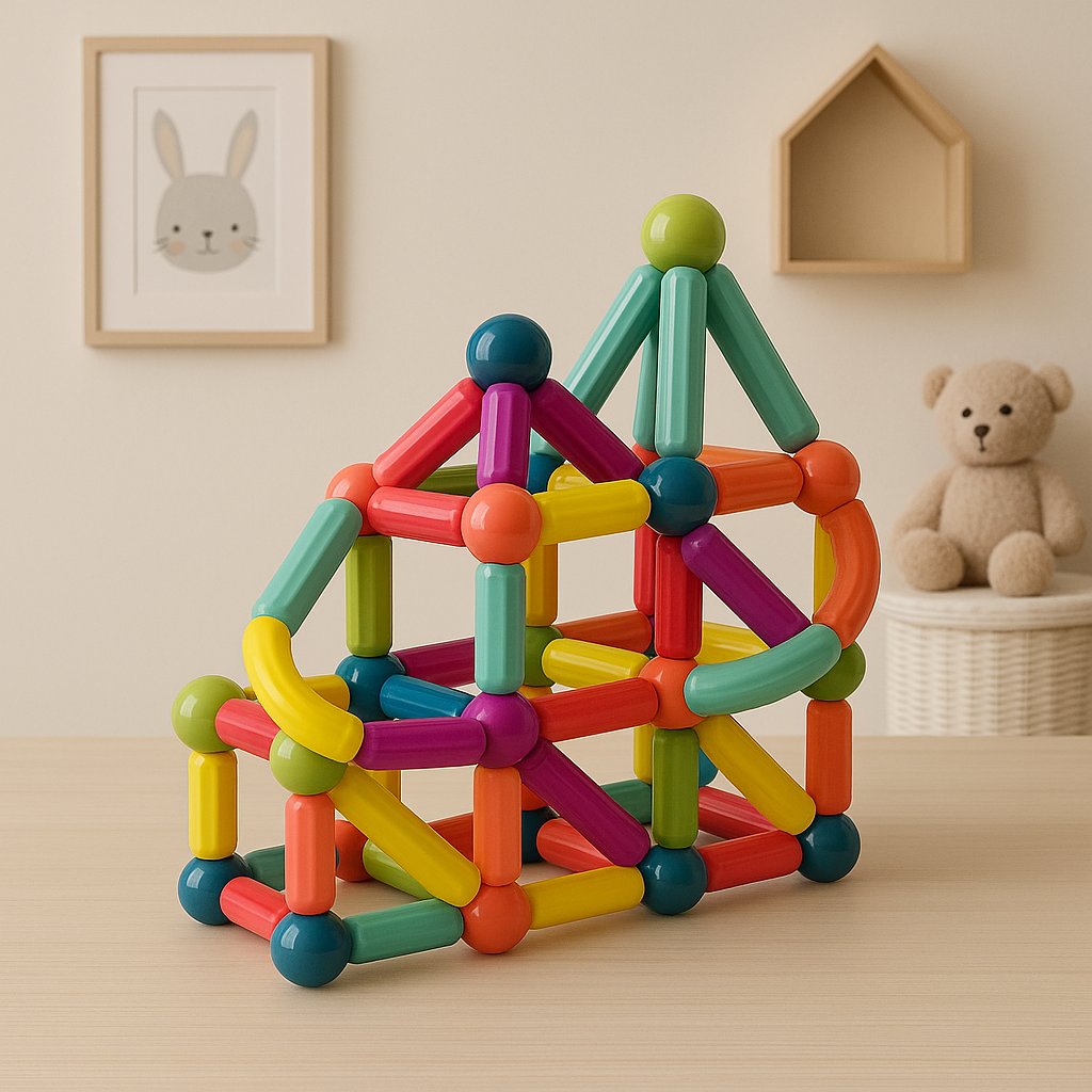 Colorful magnetic construction sets for creative children