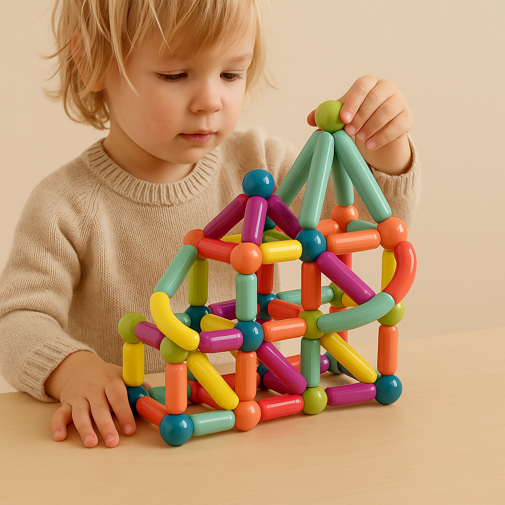 Colorful magnetic construction sets for creative children