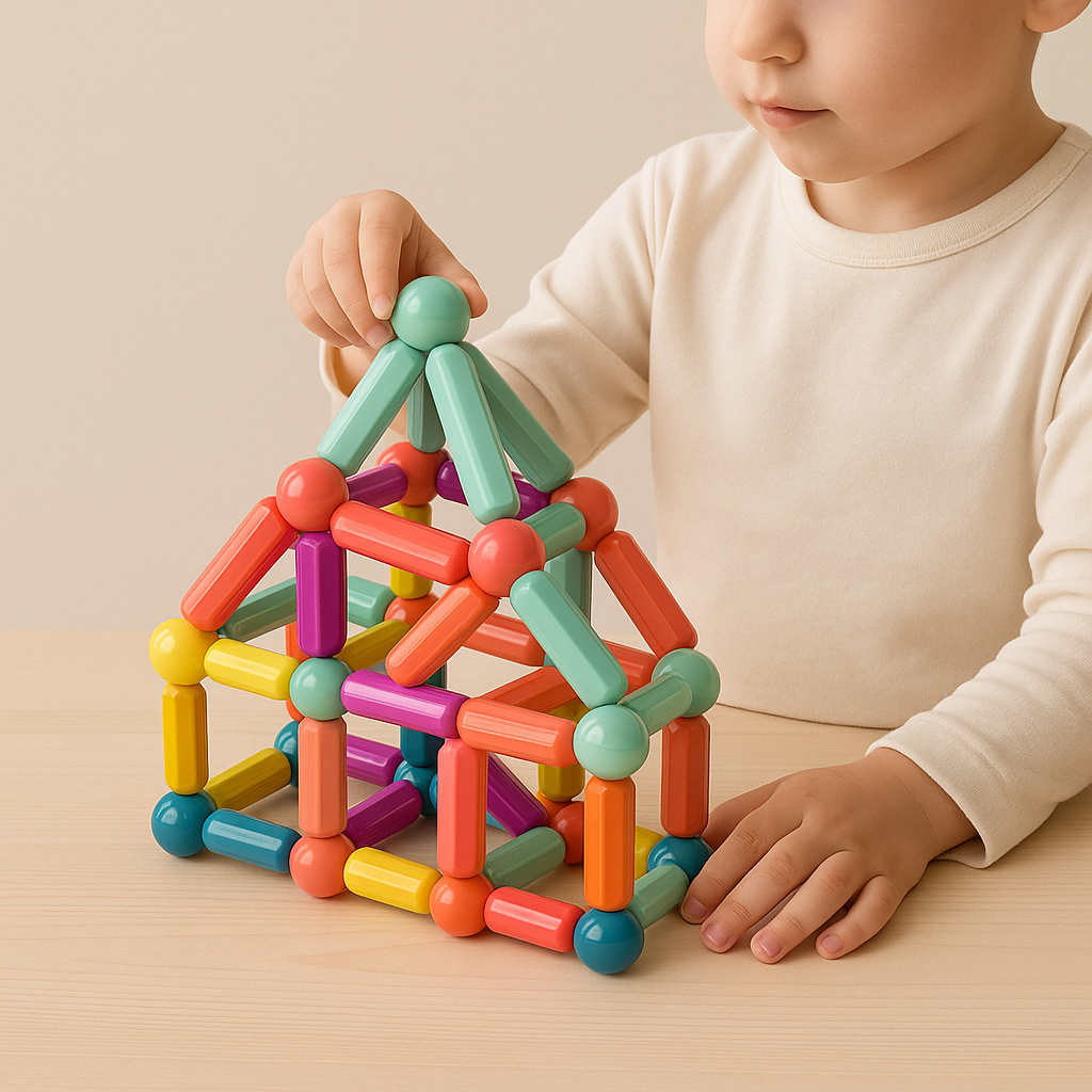 Colorful magnetic construction sets for creative children