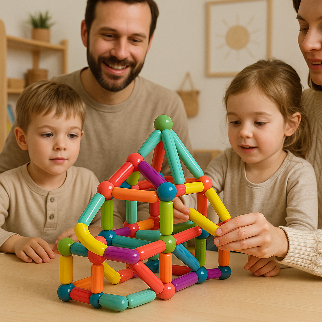 Colorful magnetic construction sets for creative children
