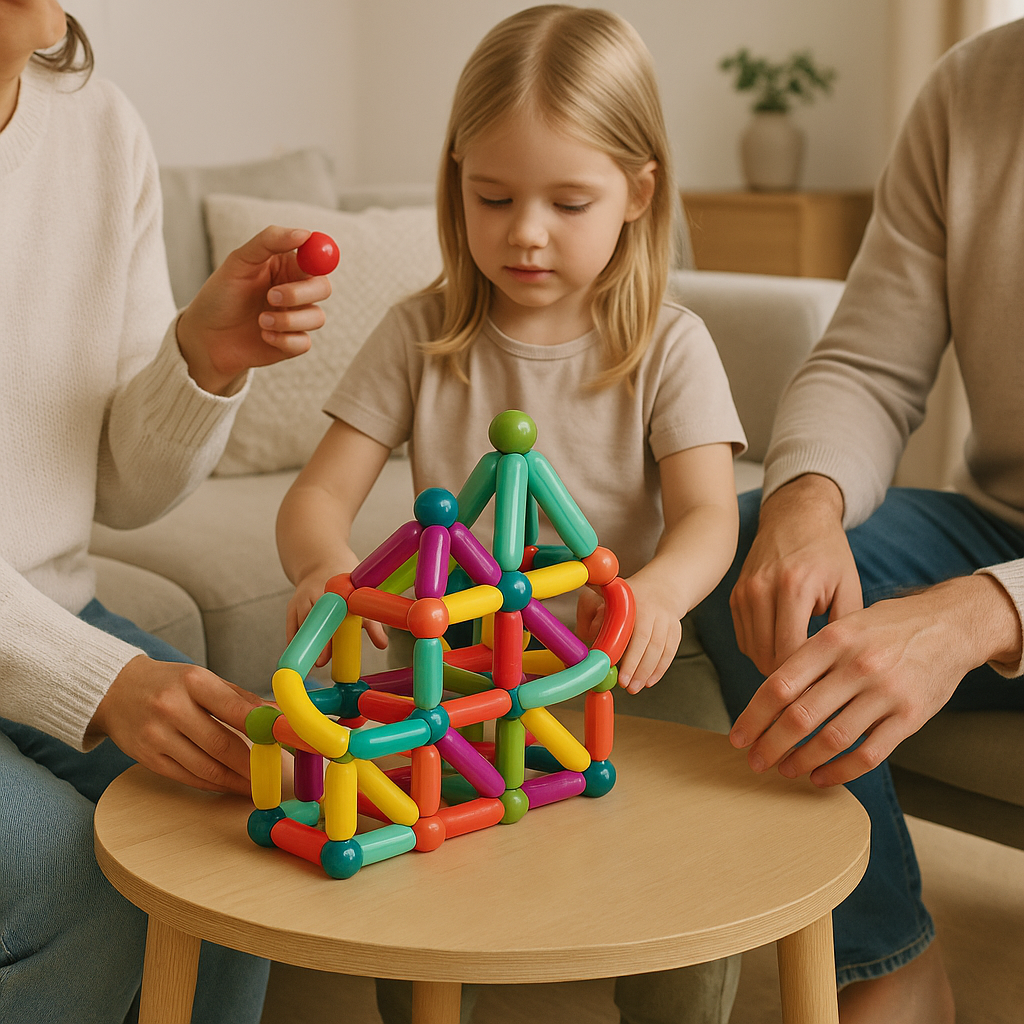 Colorful magnetic construction sets for creative children