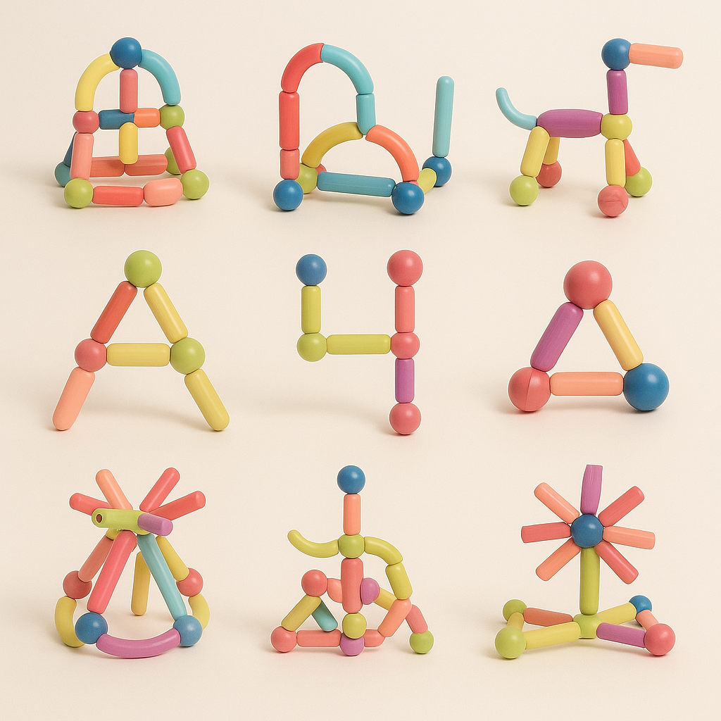 Colorful magnetic construction sets for creative children