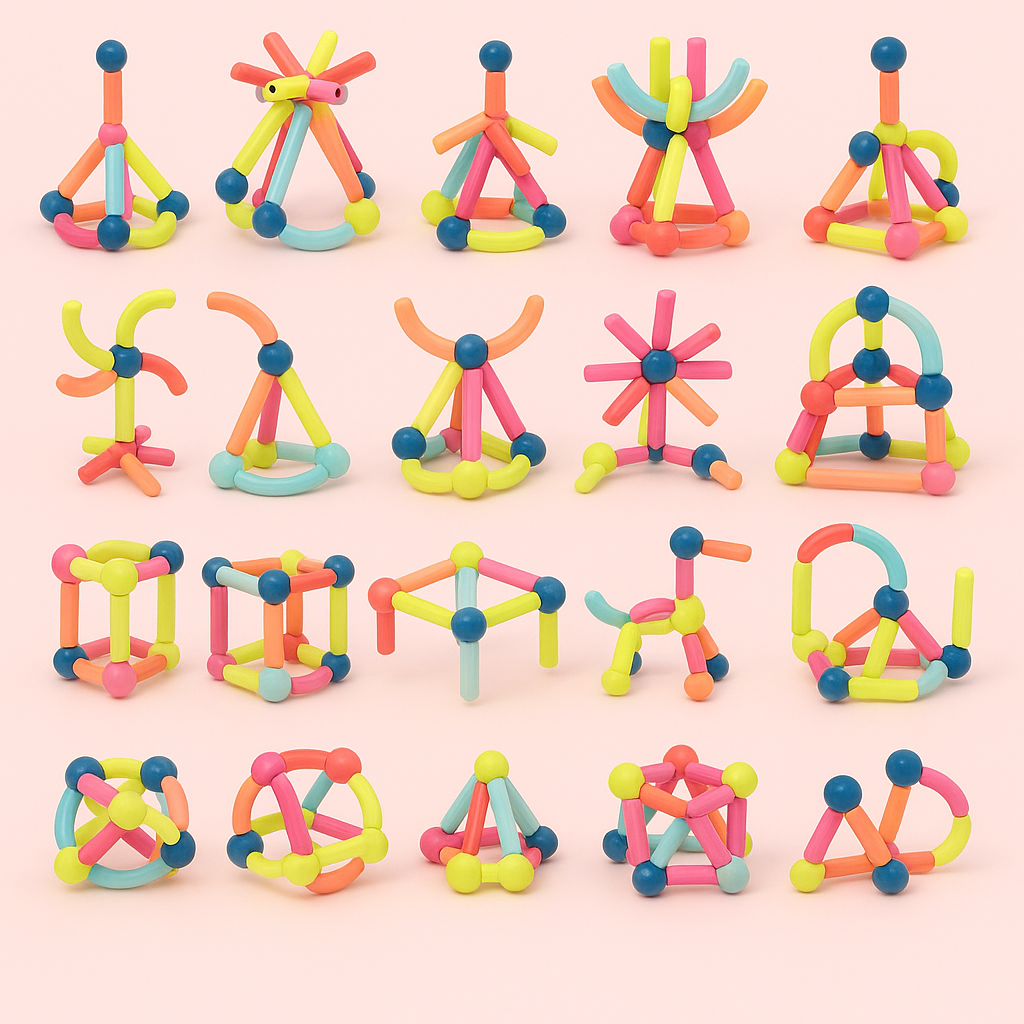 Colorful magnetic construction sets for creative children