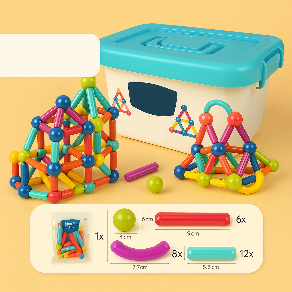 Colorful magnetic construction sets for creative children