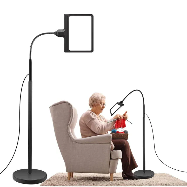 Stehlampe mit Vergrößerungsglas und LED-Beleuchtung