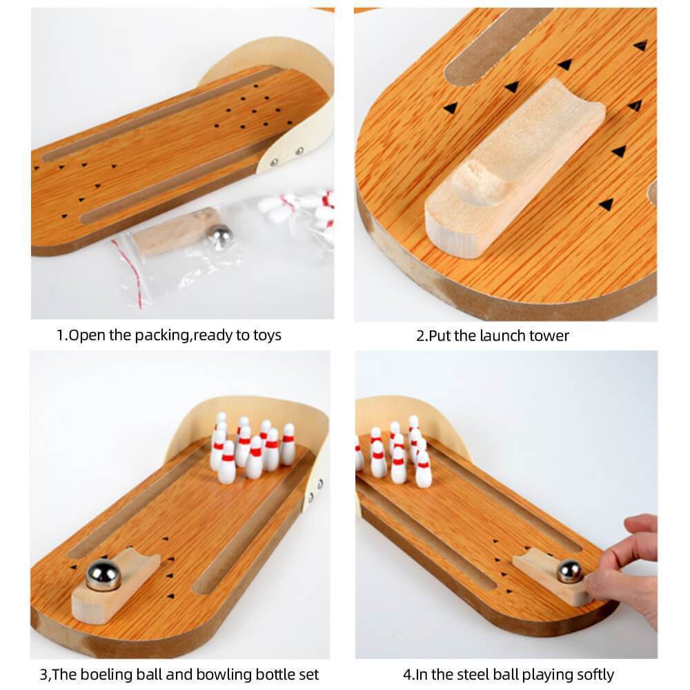 Mini-Bowling - Kompakter Holz-Bowling-Spaß für Drinnen