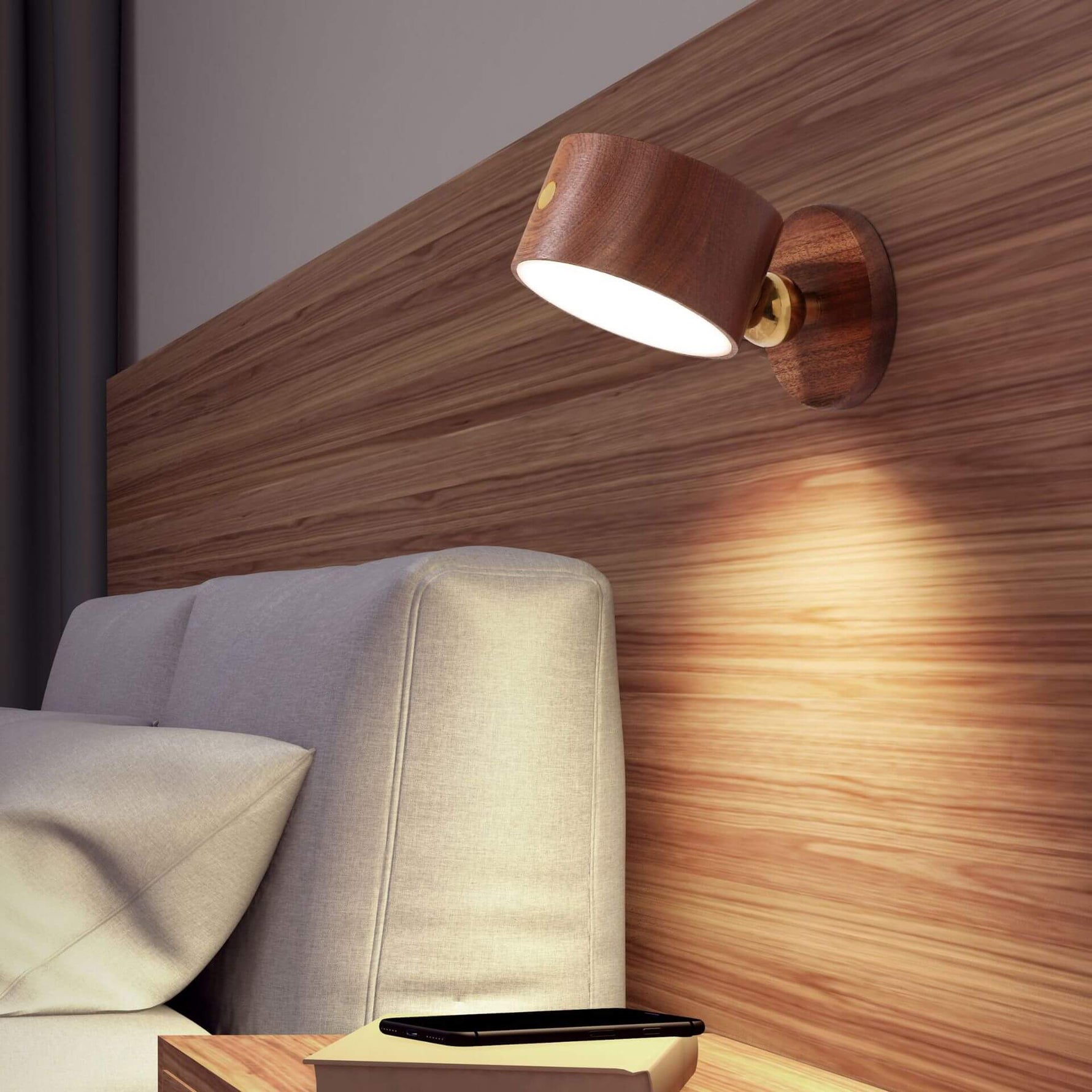 Stylische LED-Wandlampe im minimalistischen Design mit Holzoptik